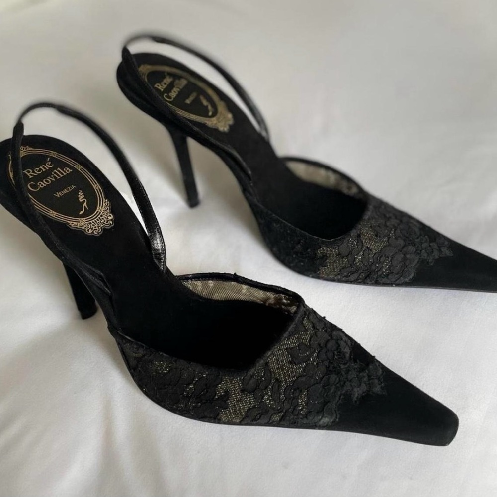 Rene Caovilla Black Lace Women's Heels